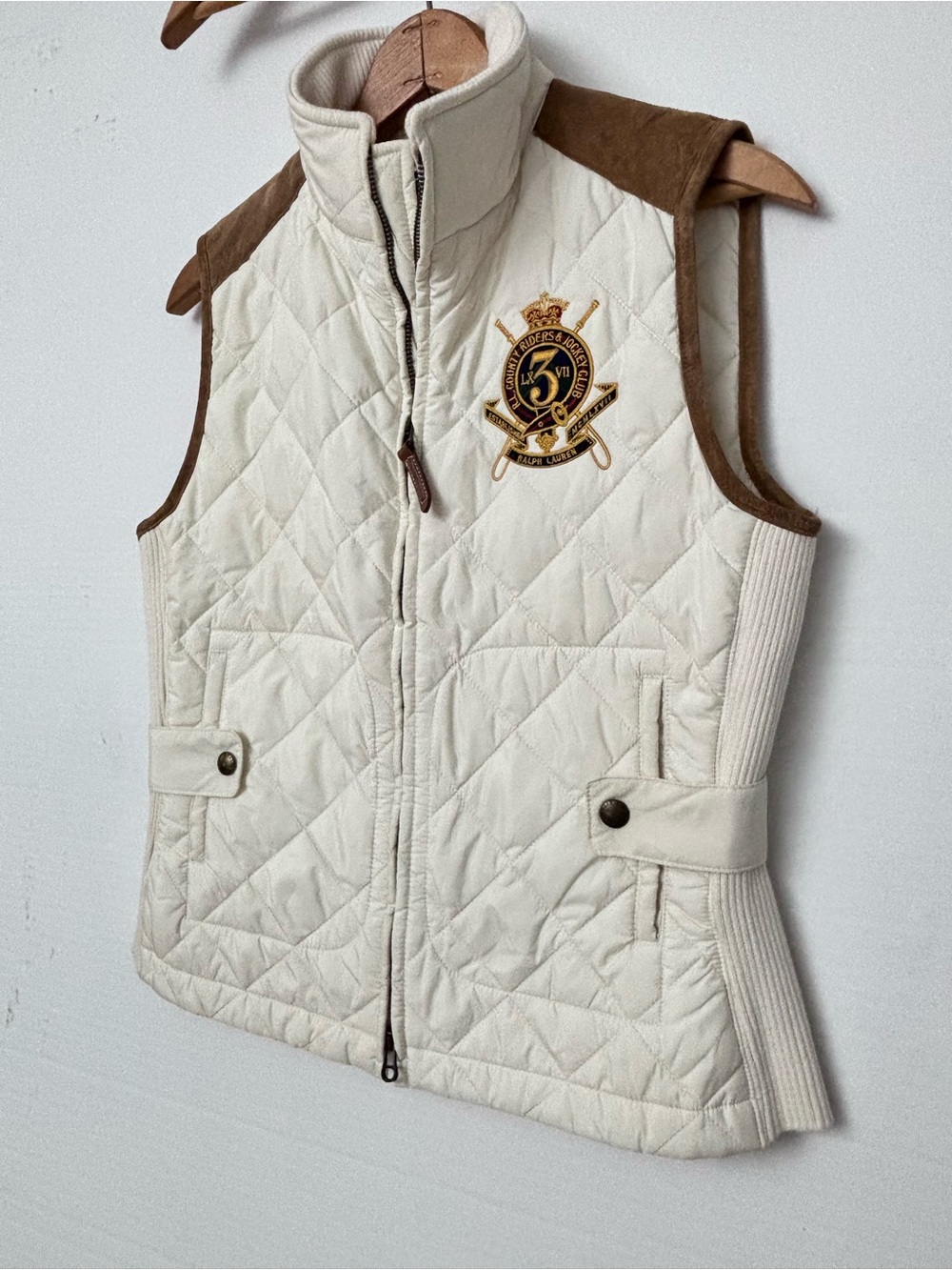 Polo by Ralph Lauren Sport Quilted Vest Suede Cream Equestrian Old Money Medium - Picture 3 of 13